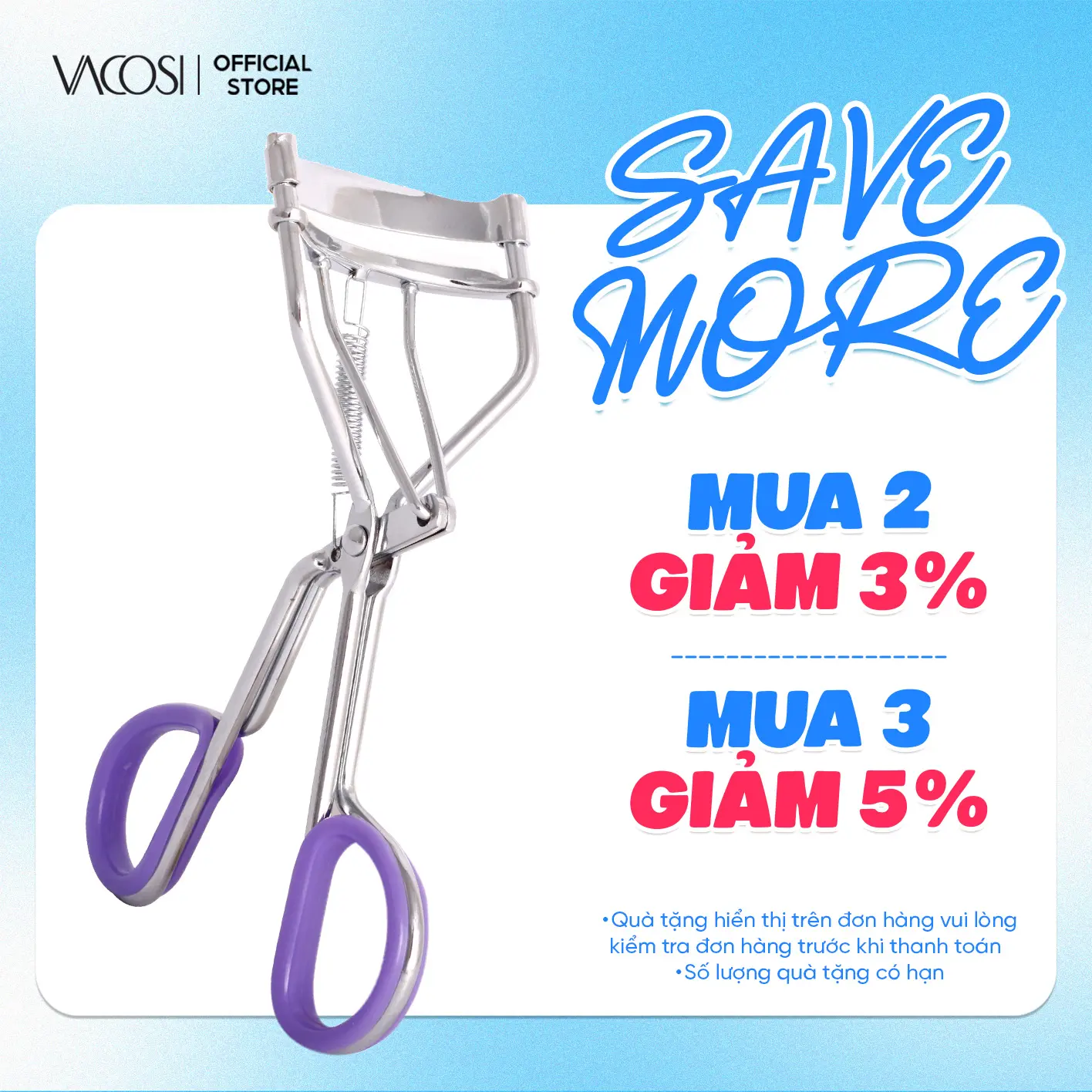 Bấm Mi Lò Xo VACOSI – Classic Cán Tím | Phù Hợp Mắt Ngắn & Trung Bình, Thiết Kế Ôm Trọn Bầu Mắt, BM01