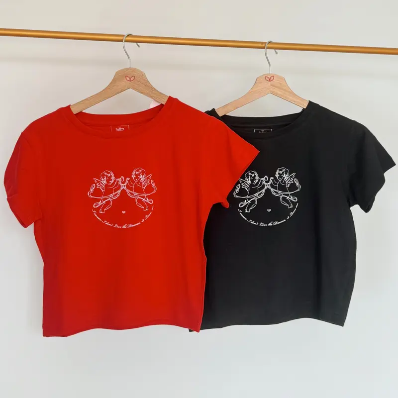 Pluffyschoice Drama Loves Me Baby Tee Crop T-shirt Baju Pendek Fitbody Wanita Kaos Katun Atasan 0