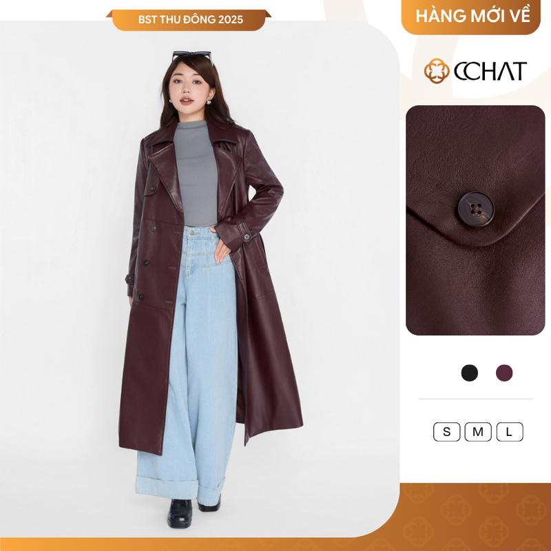 BST THU ĐÔNG Áo Măng Tô Nữ CCHAT Mùa Đông Dáng Dài Có Đai Eo Chất Liệu Da Hluxera 25MHA2004ST