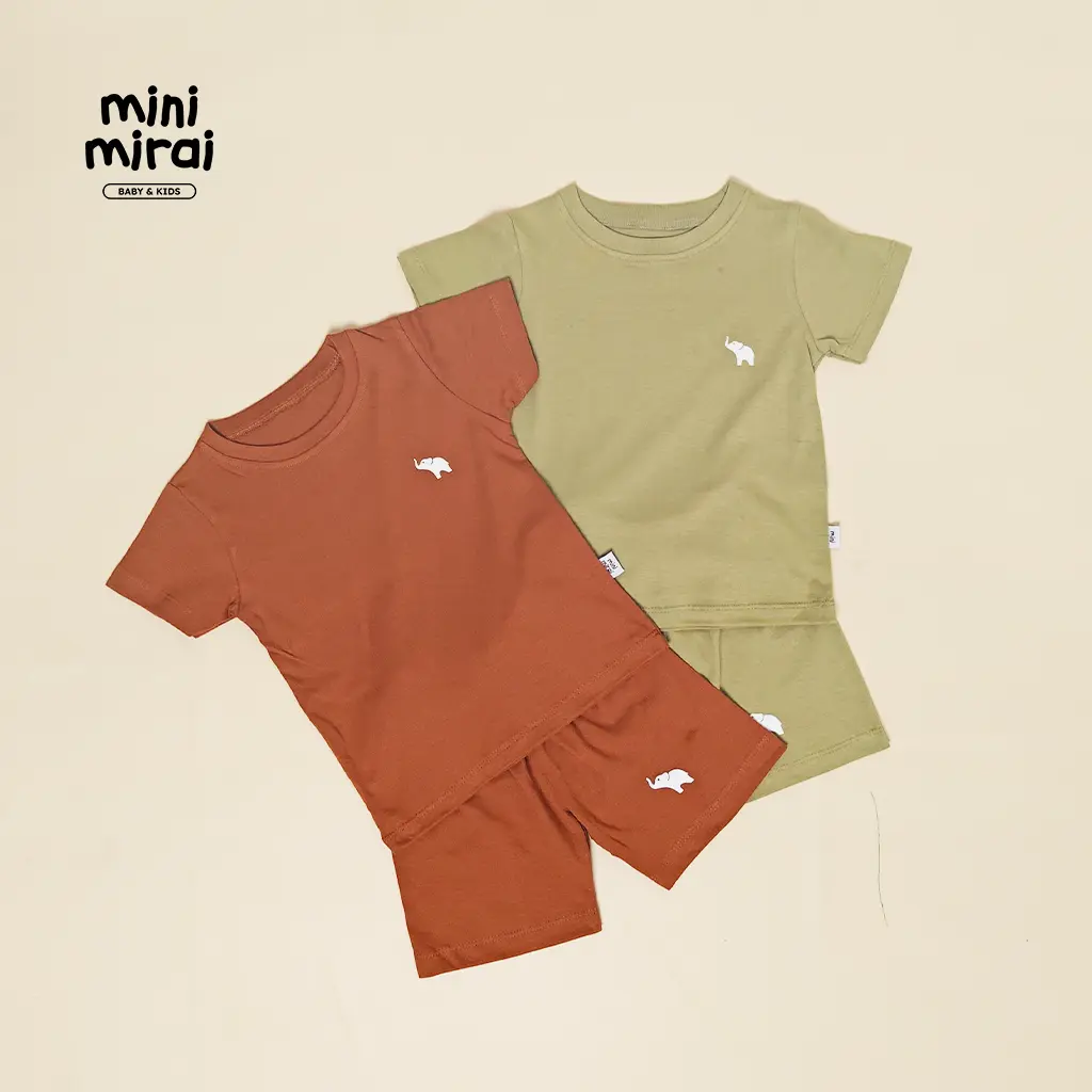 MINI MIRAI - Setelan Anak Pendek Laki Laki / Perempuan Baju Celana - Earthtone 2