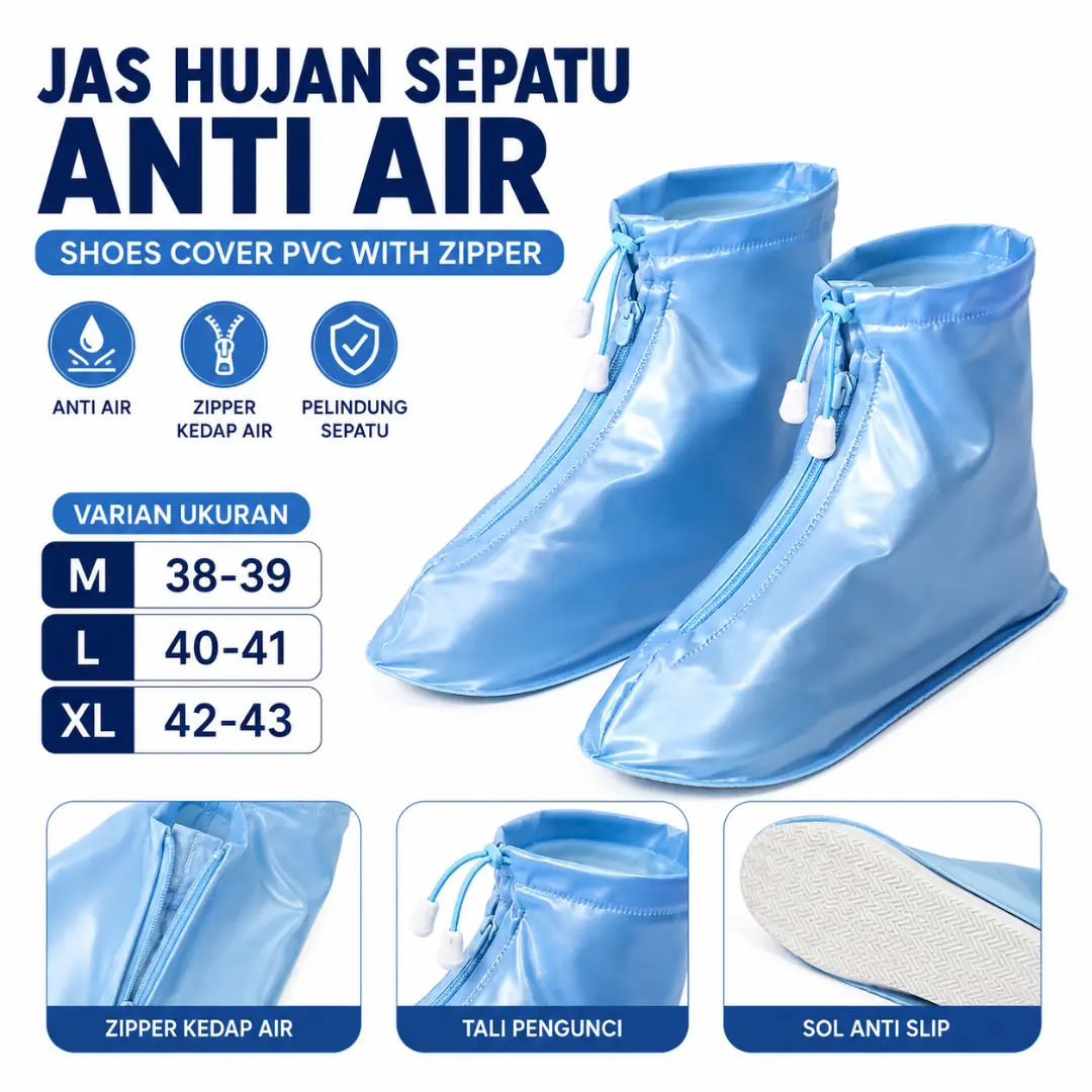 Jas Hujan Sepatu Anti Air Shoes Cover PVC Waterproof Zipper Anti Slip Pelindung Sepatu M L XL