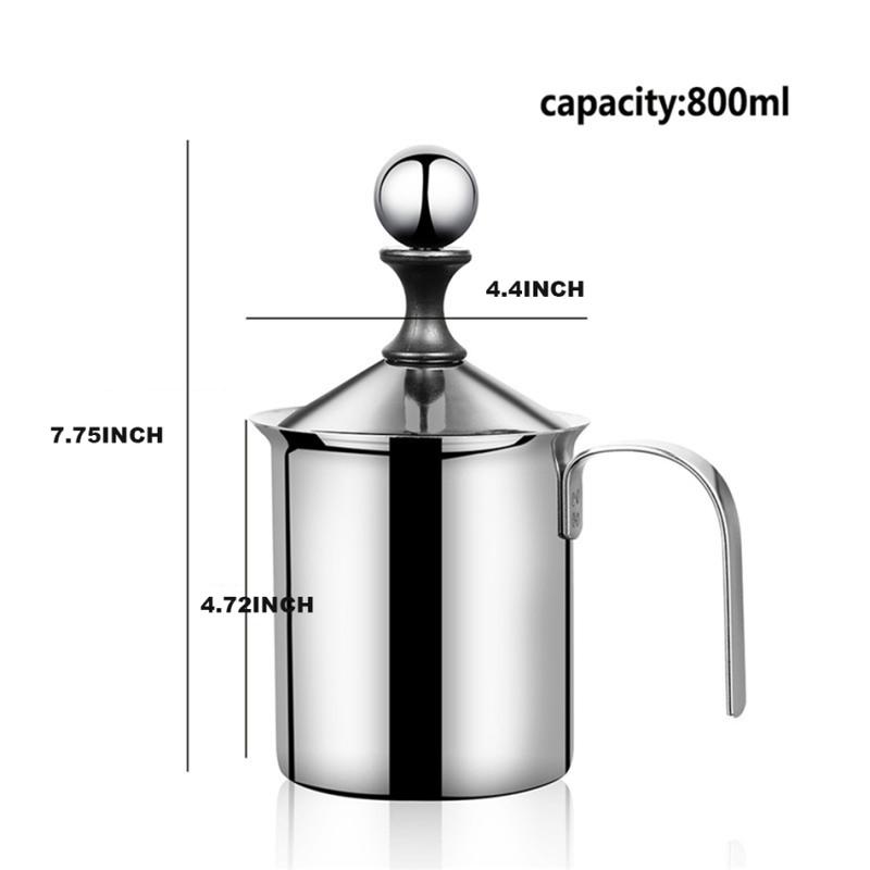 Product Introduction of 400/800ML Stainless Steel Milk Frother Double Mesh Milk Frother for Cappuccino Latte Milk Jugs Manual Coffeeware Kitchen Gadgets 24
