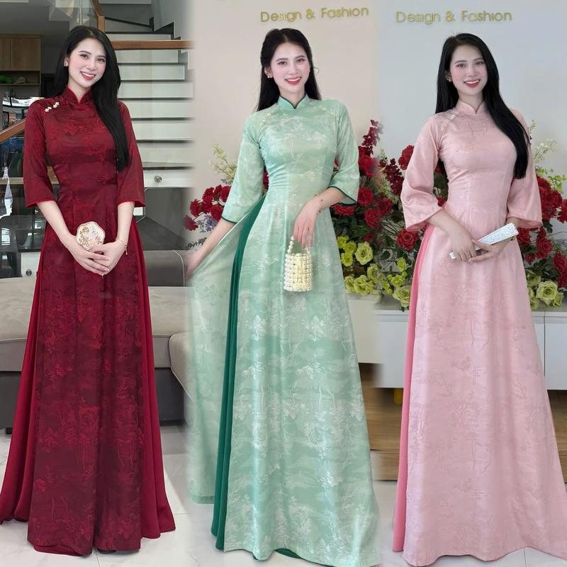 Áo dài nữ thiết kế gấm 2 da thái tuấn 3 màu - MÃ TK197