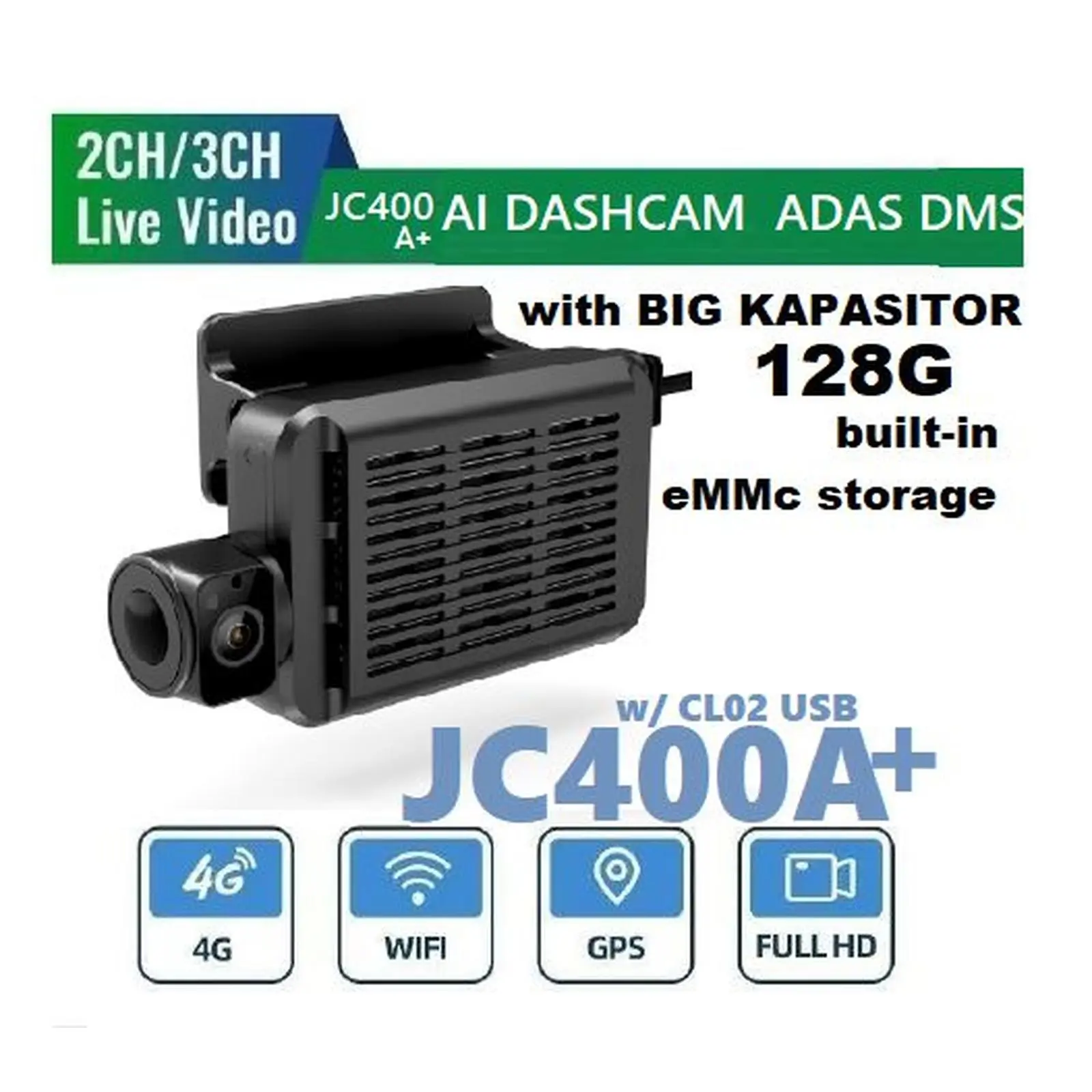 Original Concox JC371 Multi-Channel AI ADAS 1080P DashCam Memory 128 eMMc Garansi