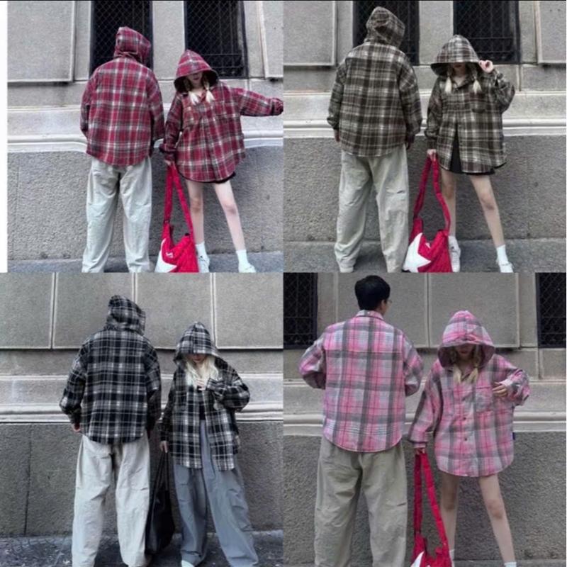 Áo Khoác Chống Nắng FLannel Nam Nữ Form Rộng, Mũ To, Chất Vải Dạ Dày Dặn Cotton Kẻ Caro 8-80kg