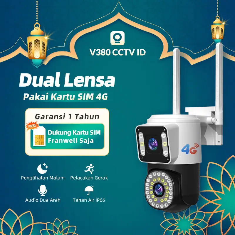 [4G SIM CCTV] V380 CCTV Kamera V2-4G Tahan Air Outdoor CCTV Pakai Simcard 4G Kamera Pengawas HD 1080P PTZ Camera Pantau Jarak Jauh Audio Dua Arah Motion Track Penglihatan Malam