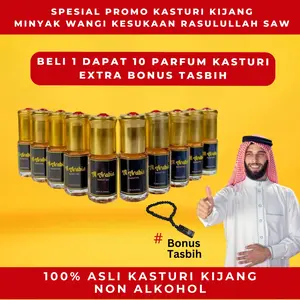 10 Botol Parfum Kasturi Kijang – Minyak Wangi Arab Non Alkohol Untuk Ibadah | Aroma Adem & Soft | BONUS Tasbih Al Arabia | Best Seller Sunnah