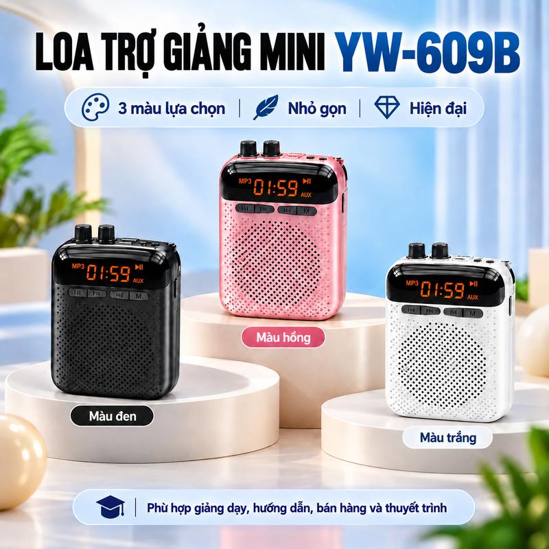 Loa Trợ Giảng Mini YW-609B Bluetooth Không Dây Micro Đeo Tai Hỗ Trợ USB/Thẻ Nhớ TF/AUX Dành Cho Giáo Viên & Bàn Hàng Sự Kiện