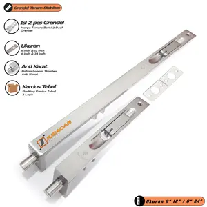Grendel Tanam Stainless Pintu 2 Daun - Grendel Pintu Atas Bawah - Slot Kunci Pintu Ukuran Besar