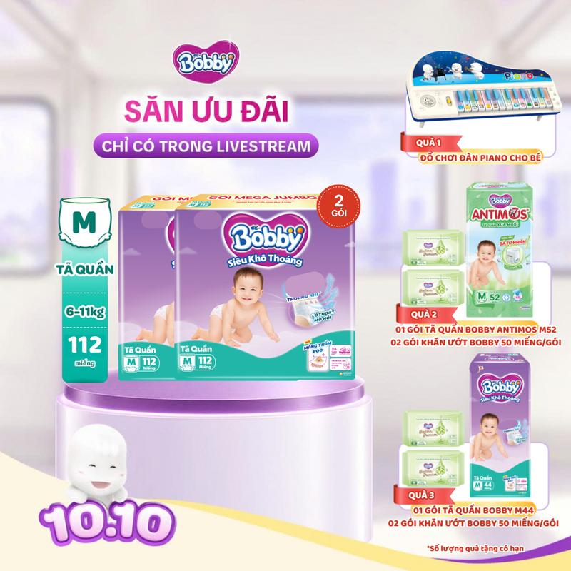 [CP] [COMBO 2-TẶNG QUÀ] Bobby Tã bỉm quần M112/L96/XL84/XXL76 Siêu khô thoáng