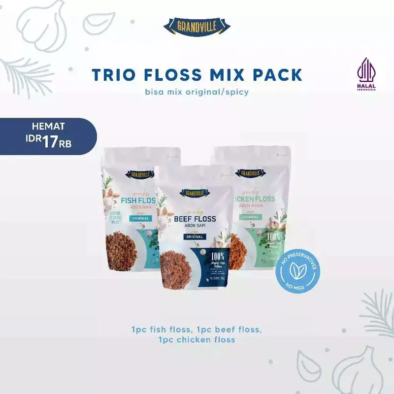 Grandville Abon Sapi, Ayam & Ikan Crunchy Trio Mix Pack - Non Msg Gluten Free 0