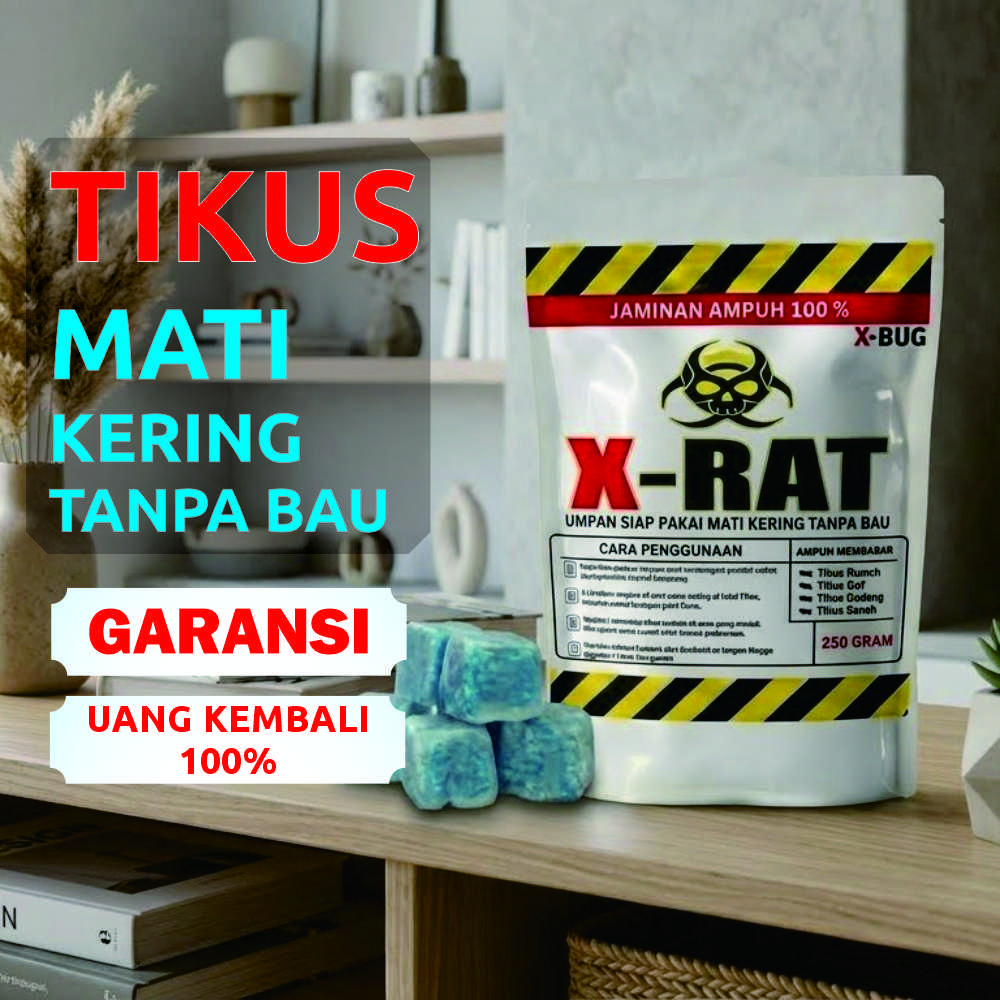 X-RAT Umpan Penghilang Tikus Mati Kering Tanpa Bau 250 Gram Ampuh Tidak Meninggalkan Bau Menyengat Siap Pakai Efektif Memutus Koloni Garansi Uang Kembali 100%