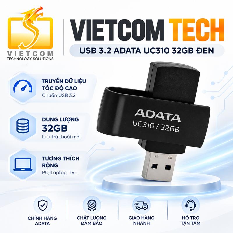 USB ADATA UC310 32GB/64GB Gen1 chuẩn 3.2, màu đen
