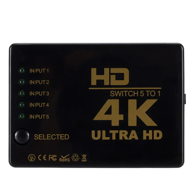 Bộ chuyển mạch tương thích HDMI, 4K * 2K, 1x5 cổng, 5 đầu vào, 1 đầu ra, Hub bộ chọn bộ chia, Điều khiển từ xa IR, Hỗ trợ 3D, Thích hợp cho PS3 và Xbox 360 1