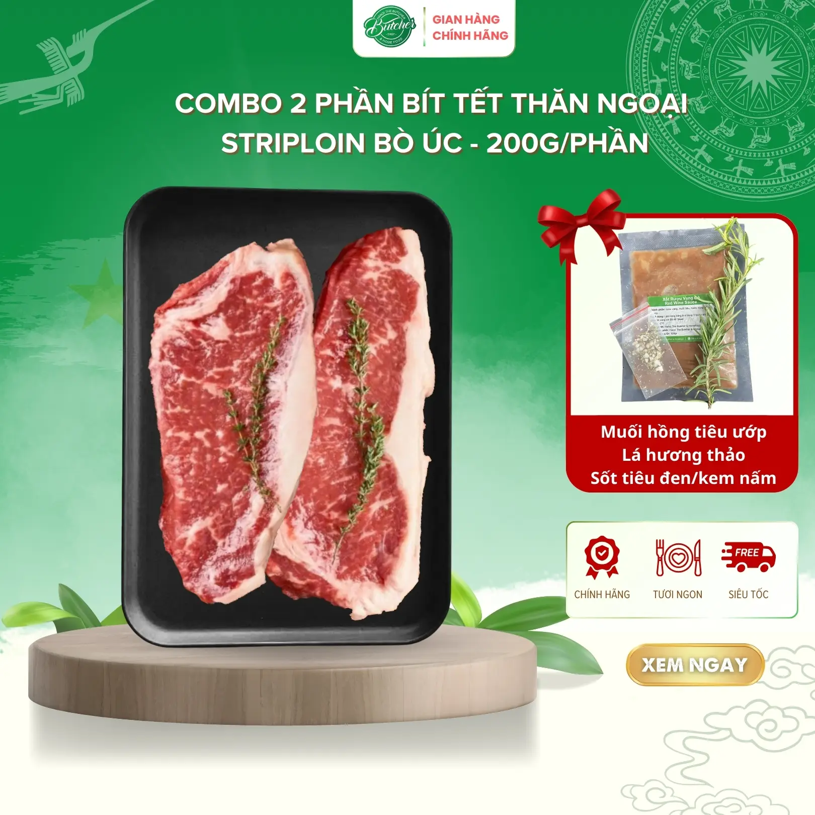 Combo Cặp đôi Bít tết  2 phần Thăn ngoại Striploin Bò Úc tươi - [GIAO NHANH TRONG 2H] Food