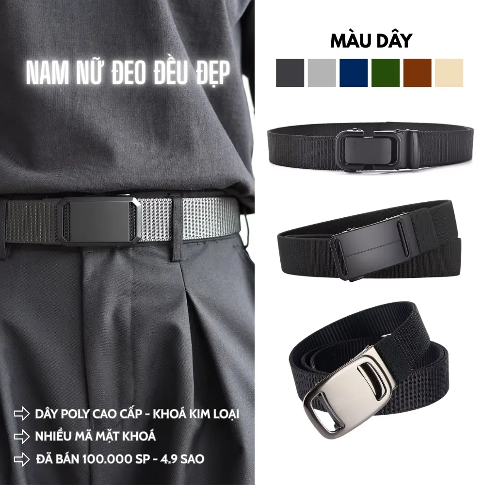 [NHIỀU MẶT DÂY] Thắt Lưng Nam Nữ Dây Vải KHÓA TỰ ĐỘNG Bản Dây 3.5cm Dài 120cm. Dây Nịt Nam Nữ Cá Tính Phong Cách Trẻ Trung, Bền Bỉ - TLTD01