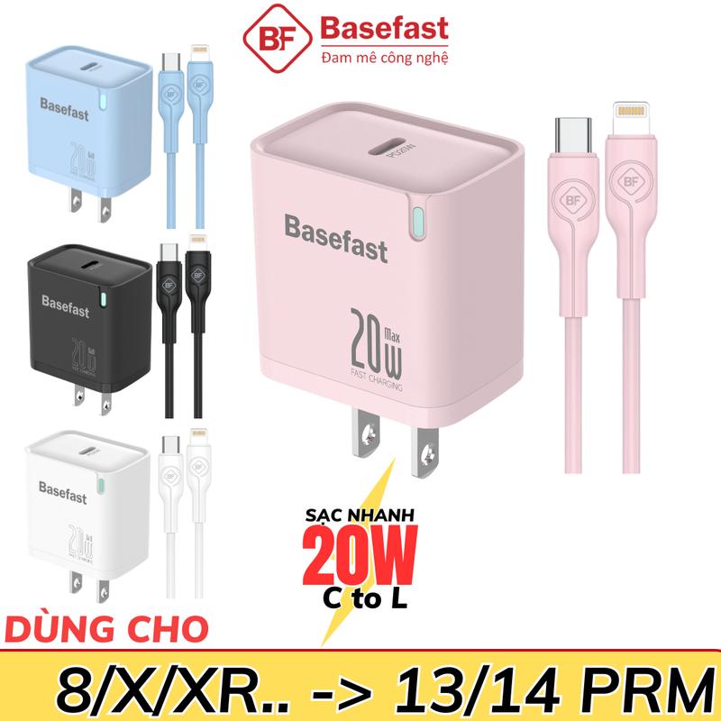 Bộ sạc nhanh iPhone 20W Basefast công nghệ GAN chống quá tải nhệt cho iP xr xs max 11 12 13 14 promax