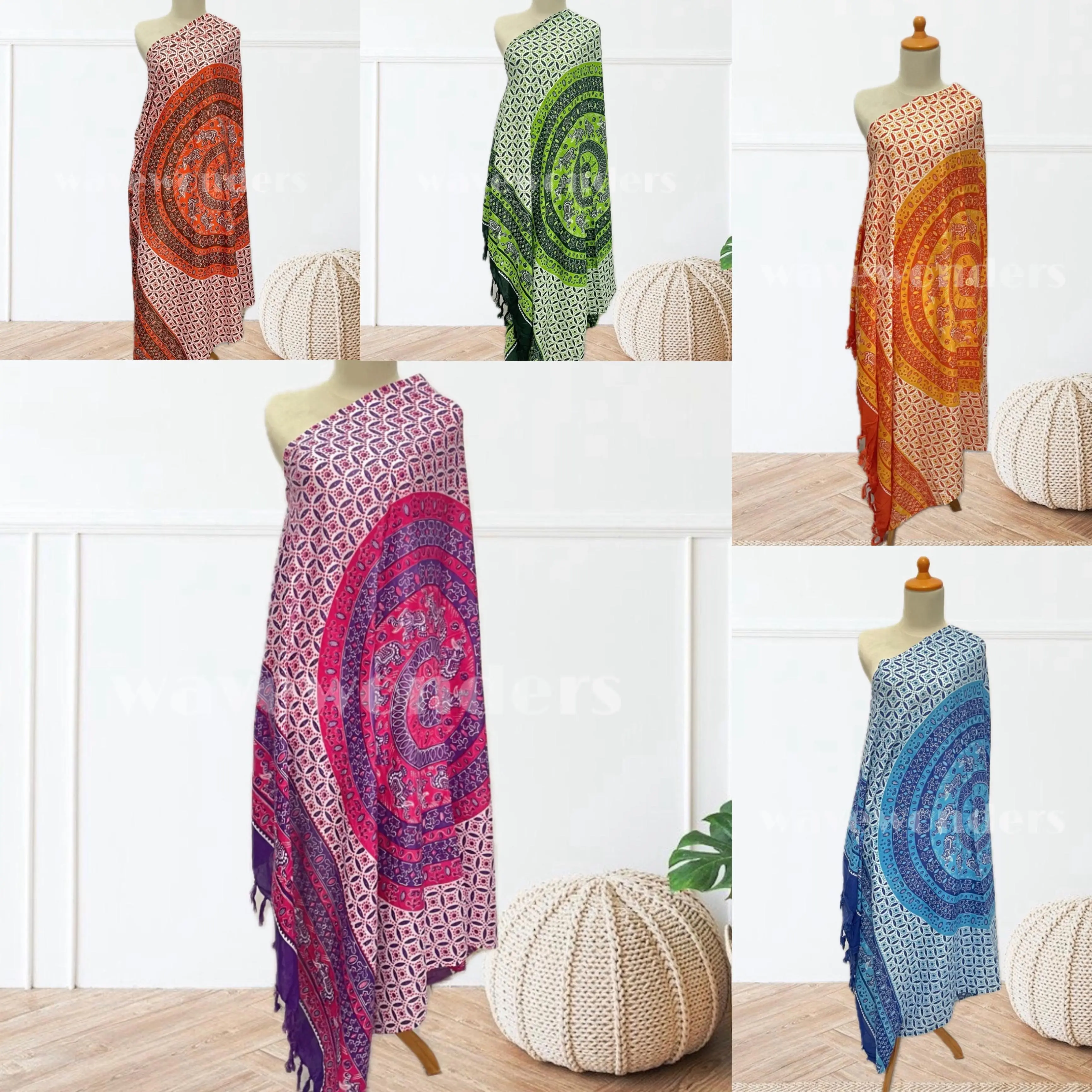 KAIN PANTAI BALI / SARUNG PANTAI MOTIF MANDALA GAJAH BAHAN RAYON ADEM (RUMBAI)