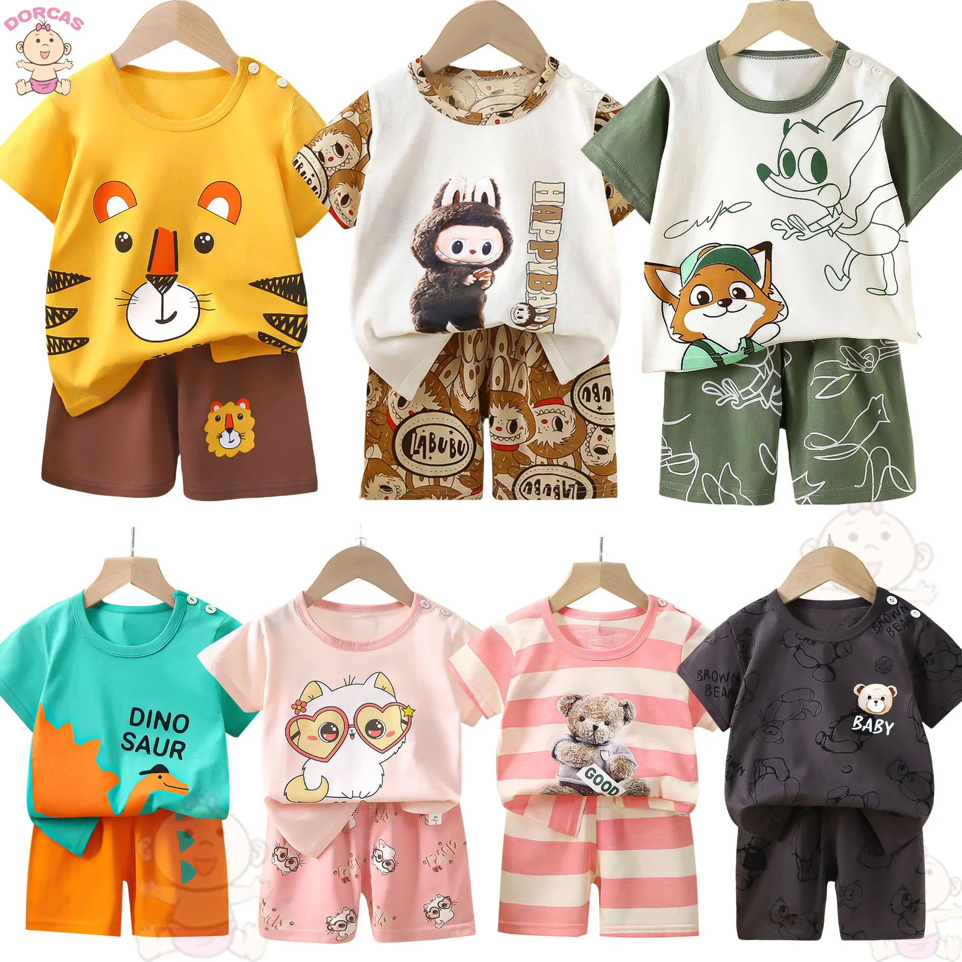Unisex Cotton Short Sleeve Cute Baby Boy Shirts + Pants Set | Baju Seluar Bayi | Cute Clothing Baby Set Wear