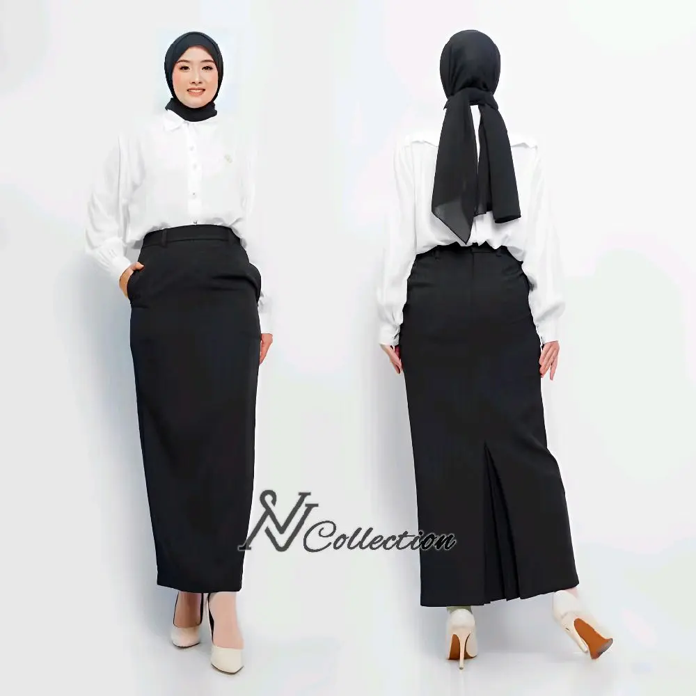 Rok Belah Belakang Span Rempel Rok Kerja Kantor Kain Twist Licin Formal