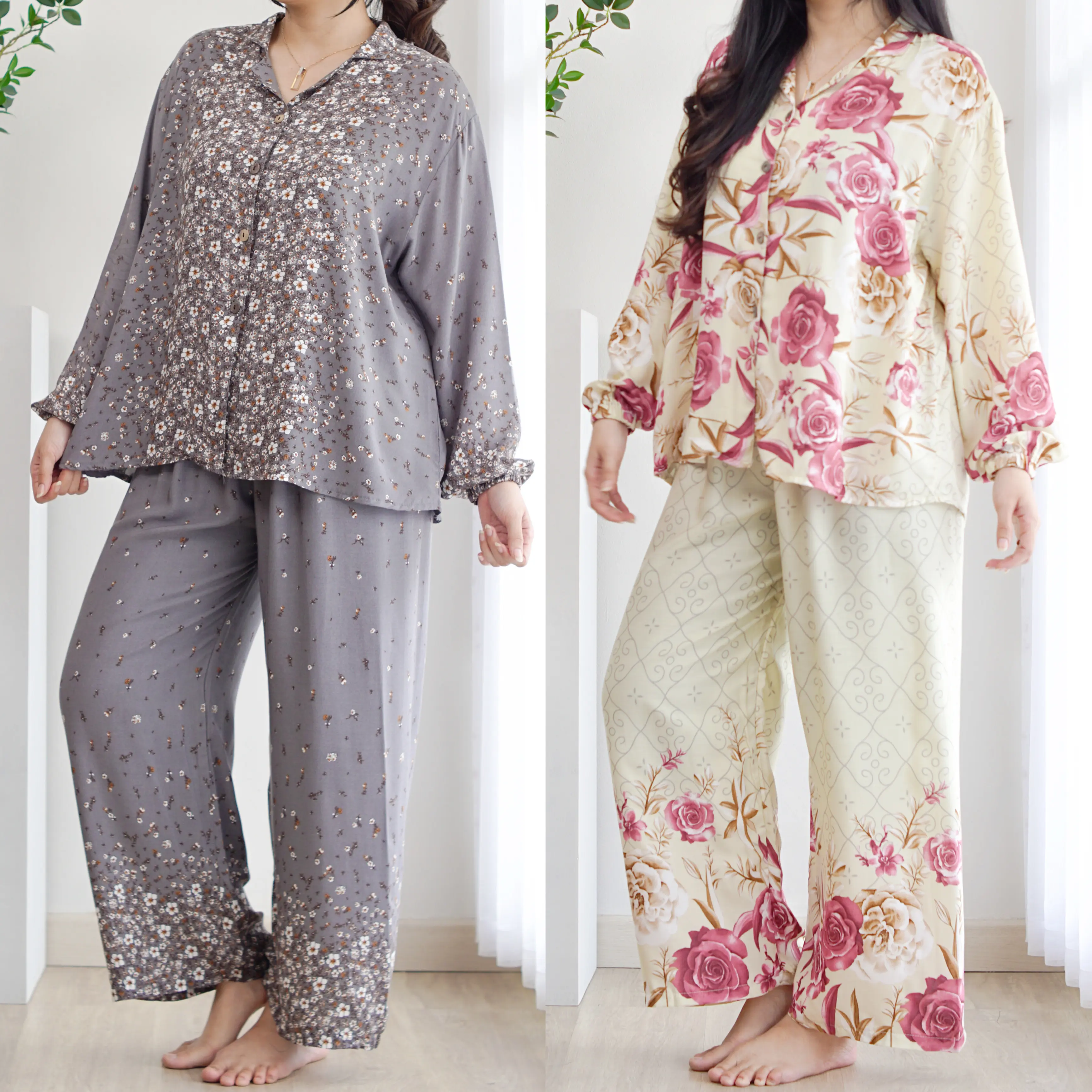 Amariel OneSet Ansel Setelan Tangan Panjang Piyama Motif Rayon Adem Baju Celana