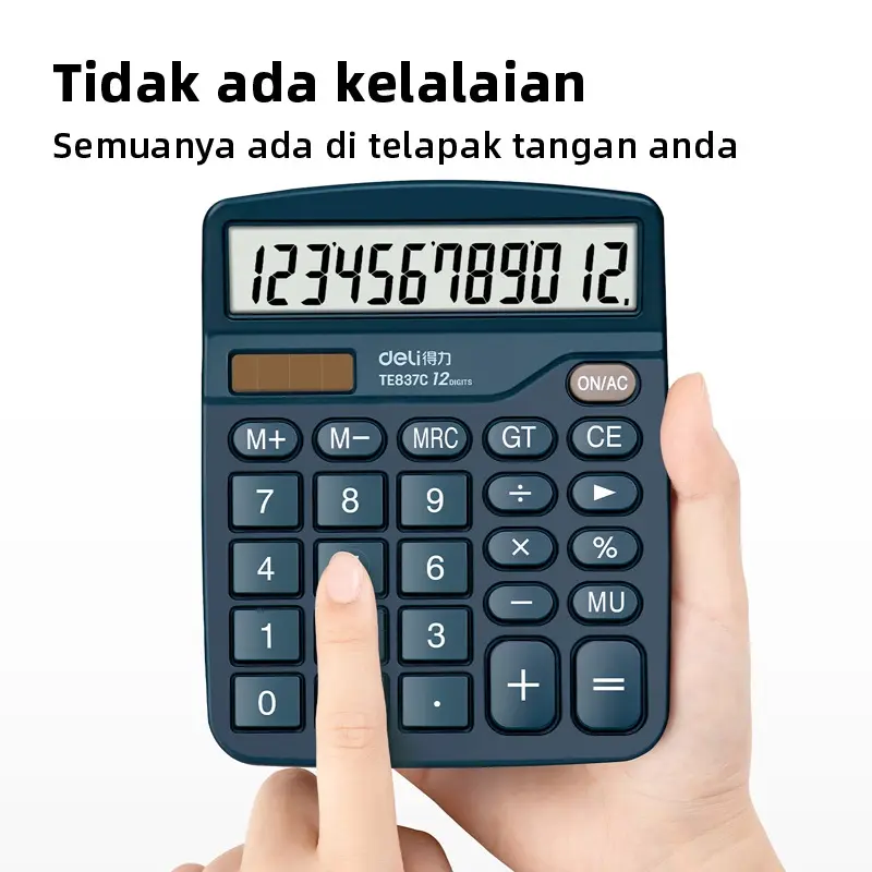 Deli Desktop Calculator / Kalkulator Meja 12 Digit Dual Power Layar LCD TE837C 2