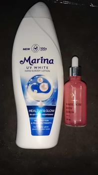 Product Review of PAKET MENCERAHKAN BADAN MARINA UV WHITE HEALTHY AND GLOW DAN HOUSE OF BEAUTY WHITE DOSE BODY SERUM 50 ML NEW YOUTH SKIN REVOLUTION Lotion Tubuh Pencerah from 𝙃**𝙞 0
