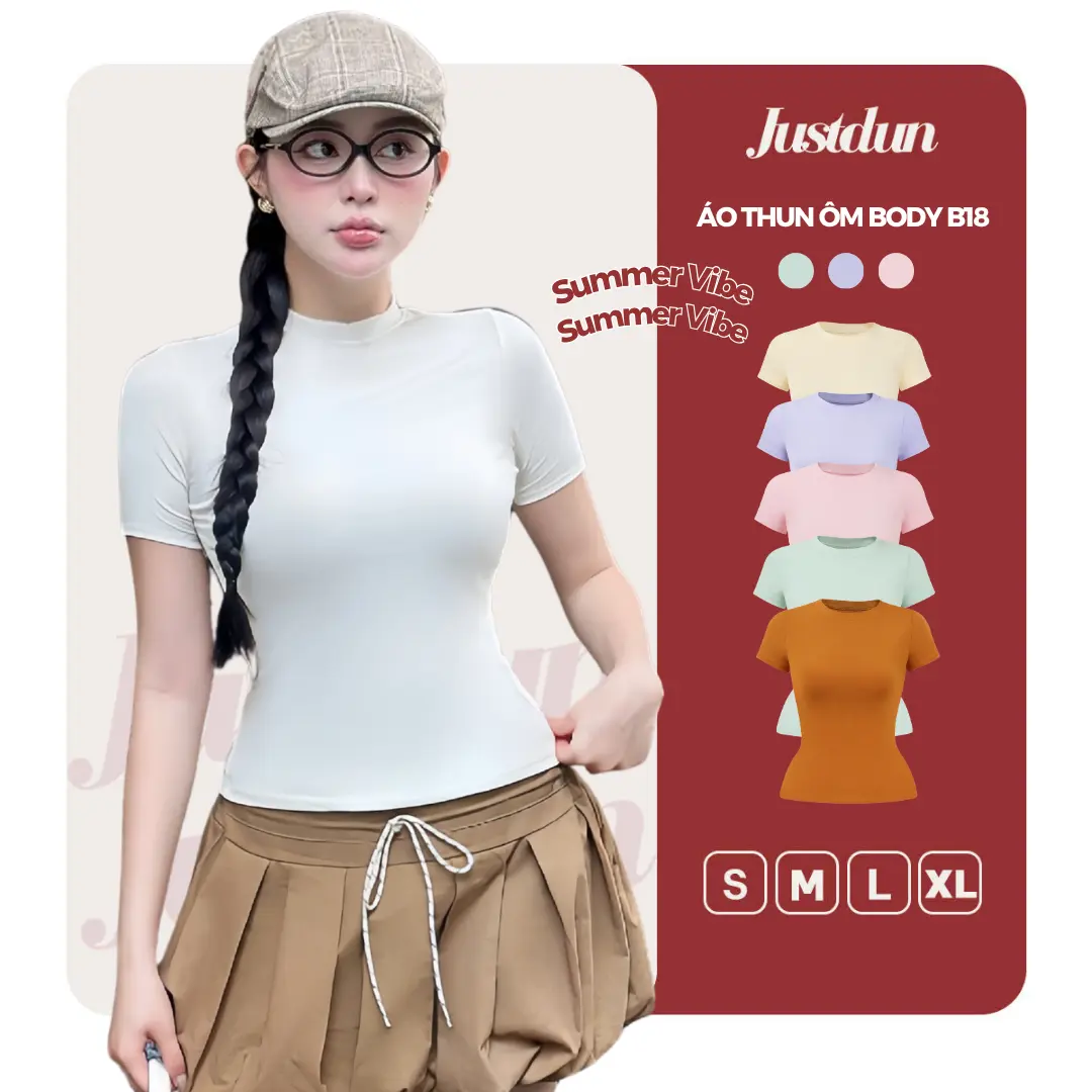 [ 30 MÀU LẠ ] Áo Thun Nữ Ôm Thắt Eo Body JUSTDUN B18 Cổ Tròn Tay Ngắn, Cotton Mịn Co Giãn 4 Chiều, Mềm Mại Thoáng Khí.