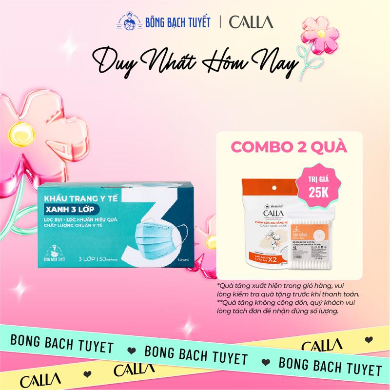 Khẩu trang Bông Bạch Tuyết 3 lớp xanh (50 cái/hộp)