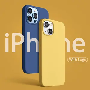 CrashStar With Logo Liquid Silicone Soft Skin-friendly Shockproof Phone Case Untuk iPhone 17 16 15 14 Pro Max Plus 13 12 11 XR Solid Color Anti-fall Phone Cover Anti-fingerprint Phone Casing Shell With Flannel Inside