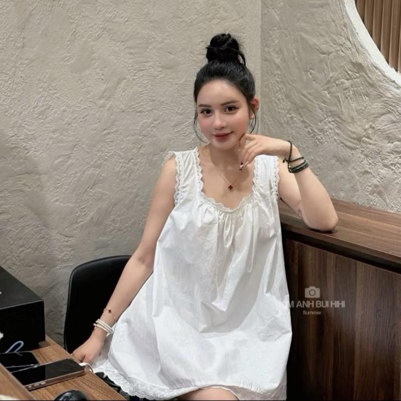 Váy thô xuông sát nách phối ren