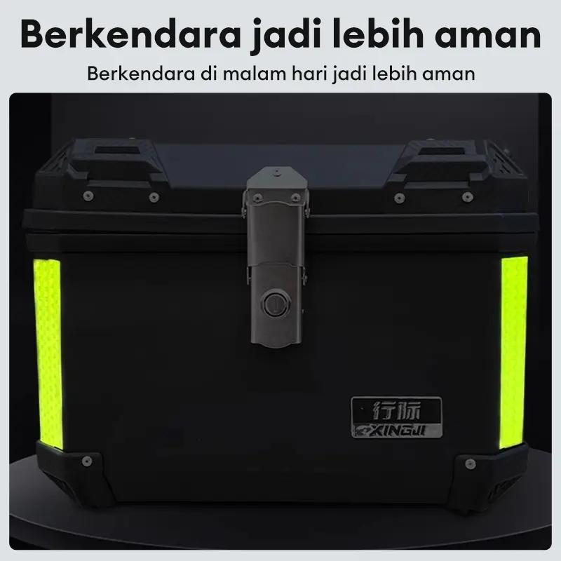 【100% barang asli 】48 L Kapasitas Besar Tahan air Box Belakang Motor Kotak penyimpanan MOTOR MURAH ABS belakang sepeda motor untuk Gunung sepeda motor dengan lampu strip reflektif suku cadang bagasi bak truk Tail Top Box Almunium Alloy Case Motorcycle