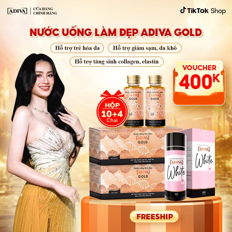 2 Hộp Nước Uống Làm Đẹp Collagen Gold ADIVA ( 14 Chai/Hộp) + 1 Hộp Viên Uống Hỗ Trợ Trắng Da White ADIVA 60 Viên