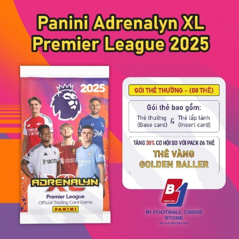 Gói Pack thẻ lẻ 8 thẻ - Panini Adrenalyn XL Premier League 2025 - Thẻ cầu thủ Ngoại Hạng Anh