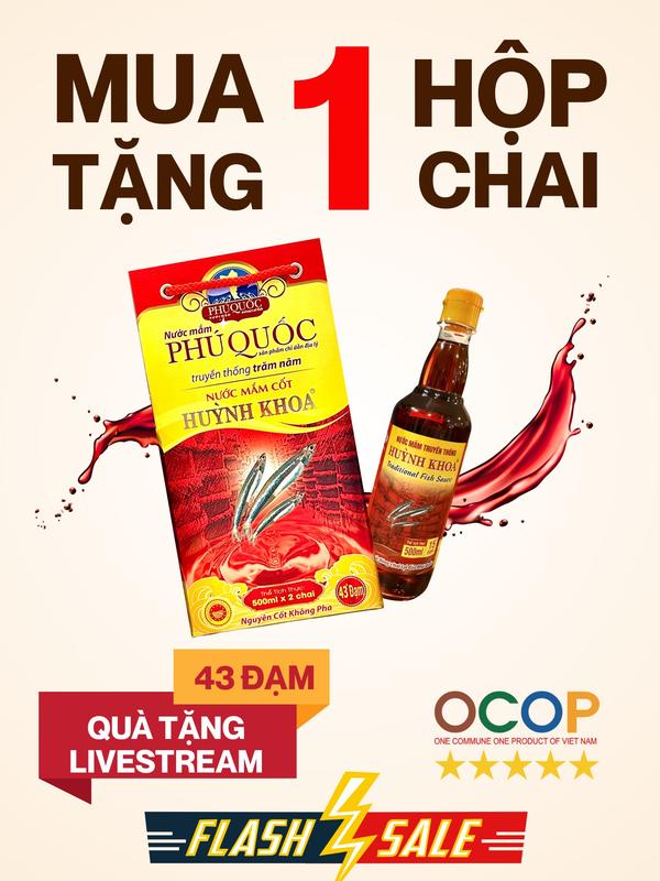  43 Độ Đạm  OCOP 5 sao Quốc Gia  Nước mắm truyền thống Phú Quốc 43 độ đạm Đặc biệt 520ml Hộp 2 chai Sản xuất tại Phú Quốc đạt chỉ dẫn địa lý châu Âu 
