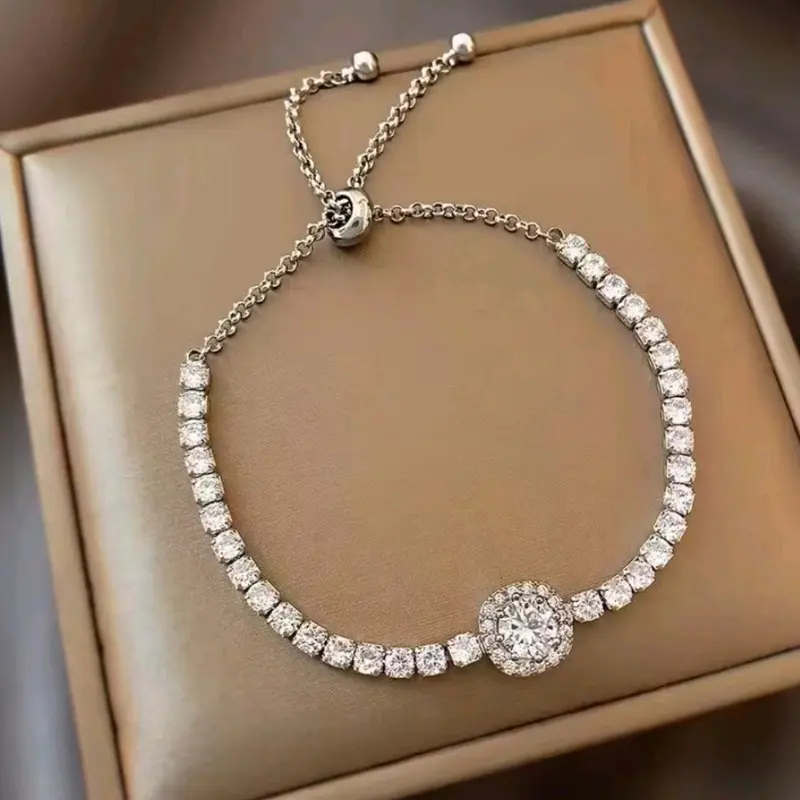 Gelang Serut Berlian Emas Putih Wanita Anti Karat Mewah Perhiyasan Mewah Bracelets 0