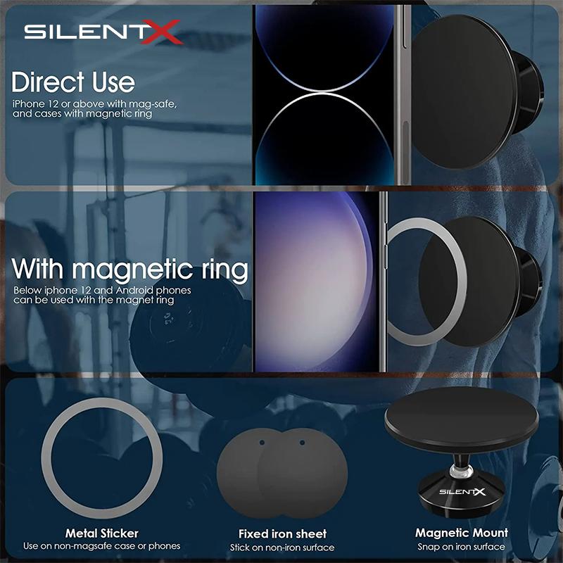 SILENTX Universal Dual Magnetic Gym Phone Mount Holder Dual Dua Sisi Magnet Dudukan Hp Handphone Dinding Car Phone Double-Sided Magnetic Aksesoris Alat Gym Fitness Magsafe Holder SilentX 3