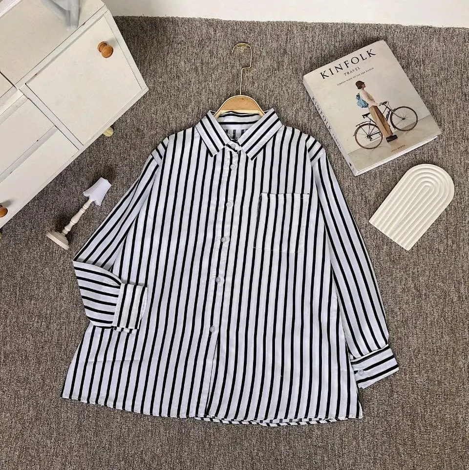 zakil kemeja salur. blus , atasan wanita.