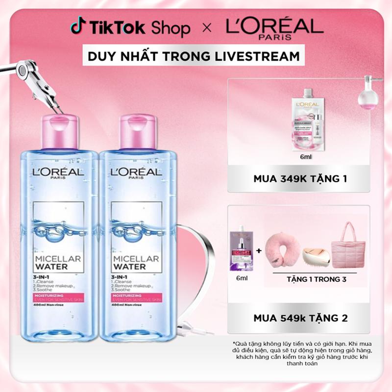 Bộ 2 nước tẩy trang dưỡng ẩm mượt da 3-in-1 L'Oreal Paris Micellar Water