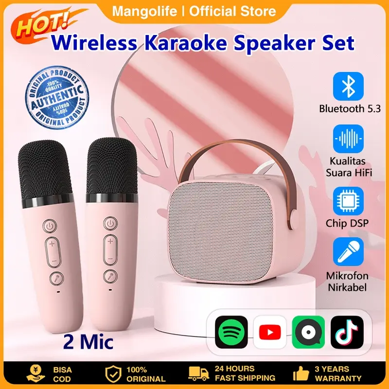 [COD]Speaker Bluetooth Karaoke 2 Mic Set Salon Bluetooth bt Speaker karoke With Microphone 3D Stereo Amplifier Party Wireless Mini Speaker