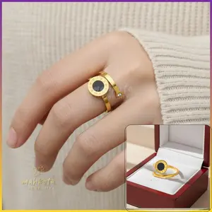 C40  Cincin Couple Pria Wanita Adjustable Hitam Simple Emas Perhiasan
