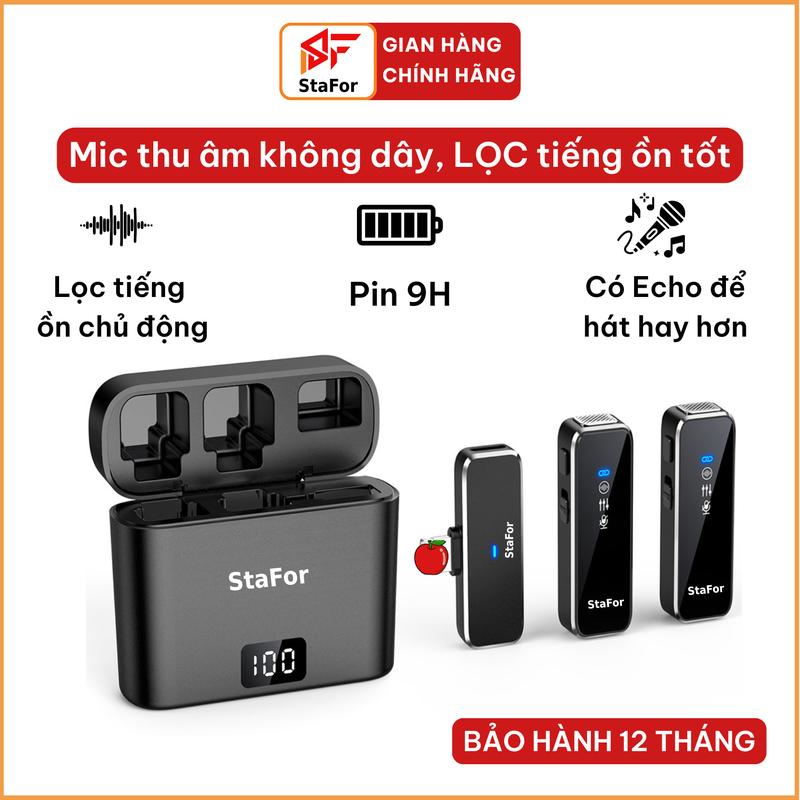 Mic thu âm lọc tiếng ồn không dây mic cài áo để livestream quay vlog pin sạc có echo hát hay hơn.