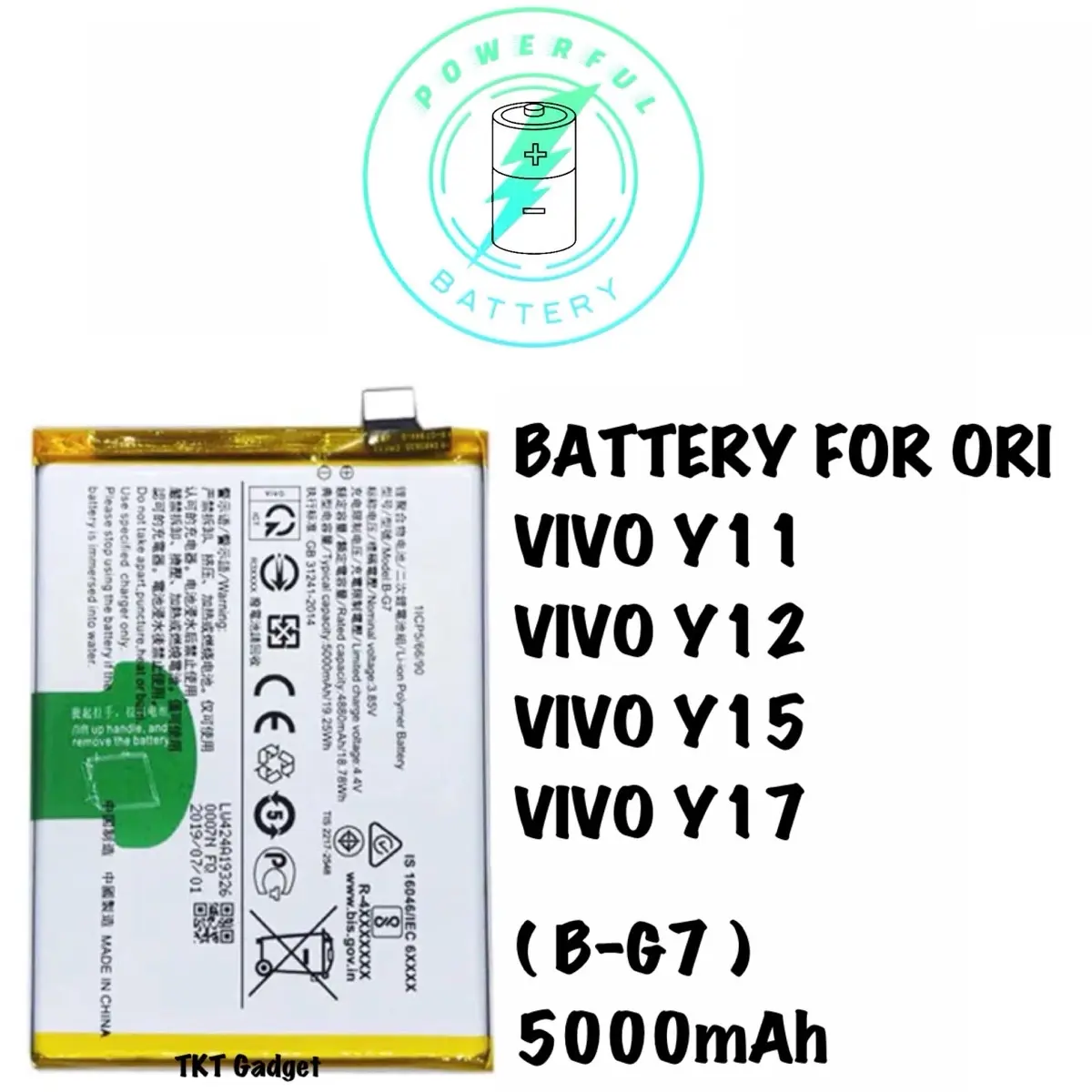 COMPATIBLE BATTERY FOR ORI VIVO Y11 / Y12 / Y15-2020 / Y17 (B-G7) 5000mAh Accessories Device Phone
