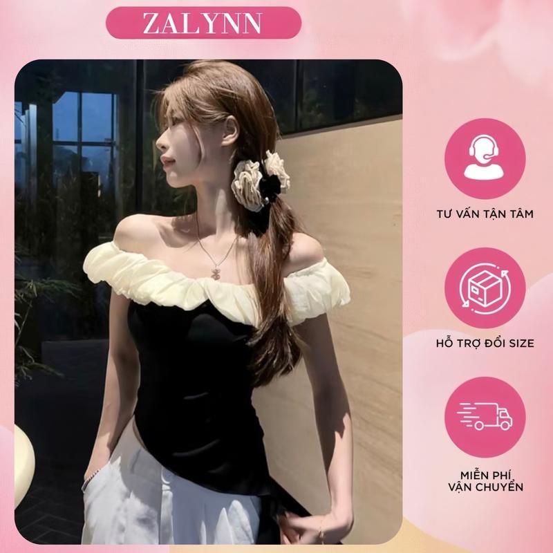 New Áo Kiểu Nữ Trễ Vai Phối Voan Bồng Bềnh - Nét Quyến Rũ Thanh Lịch Nữ Tính Mùa Hè Mới Nhất 2025 SM46 ZALYNN.