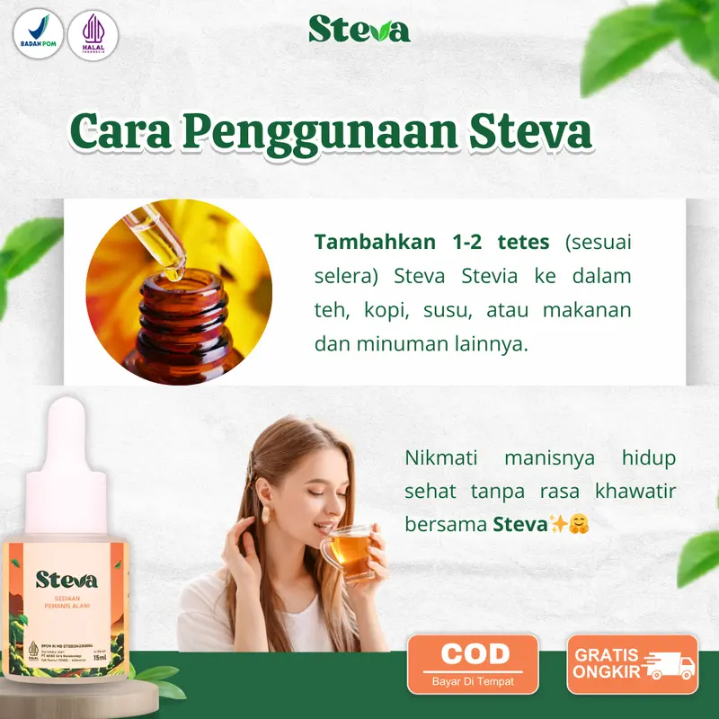 [Promo 1 Pcs] Steva Pemanis Alami I 0 Kalori - Pengganti Gula dari Daun Stevia BPOM & Halal MUI I 100% Alami I Extra Daun Stevia Rebaudiana I No Aftertaster I Grade A I 100% Asli I Original I Sweet I Steva Pemanis Alami I No Sugar - VSA 5