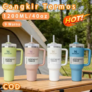 【COD】1200ml Premium Tumbler Handle 2in1 Kapasitas 40oz Baja Tahan Karat Berisolasi Vakum Berkualitas Tinggi Stainless Steel 304 Anti Bocor  Tetap Hangat Dingin Botol Minum Portable Vacuum Insulated Mug