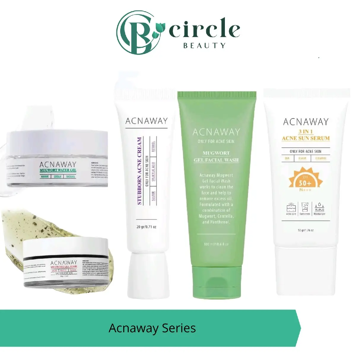 (Ready) Acnaway Mugwort Gel Facial Wash | Soothing Mugwott Water Gel | Advance Mugwort Gel Mask | Stubborn Acne Cream | Acne Sun Serum
