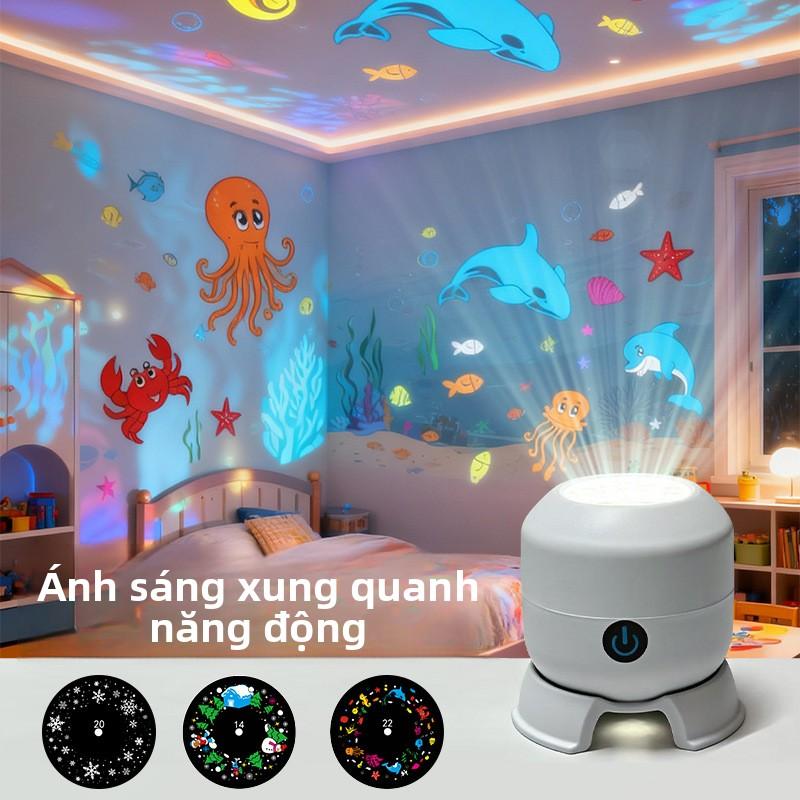 Đèn chiếu tuyết Giáng Sinh LED mới, đèn trang trí lễ hội xoay bảy màu, đèn sân…