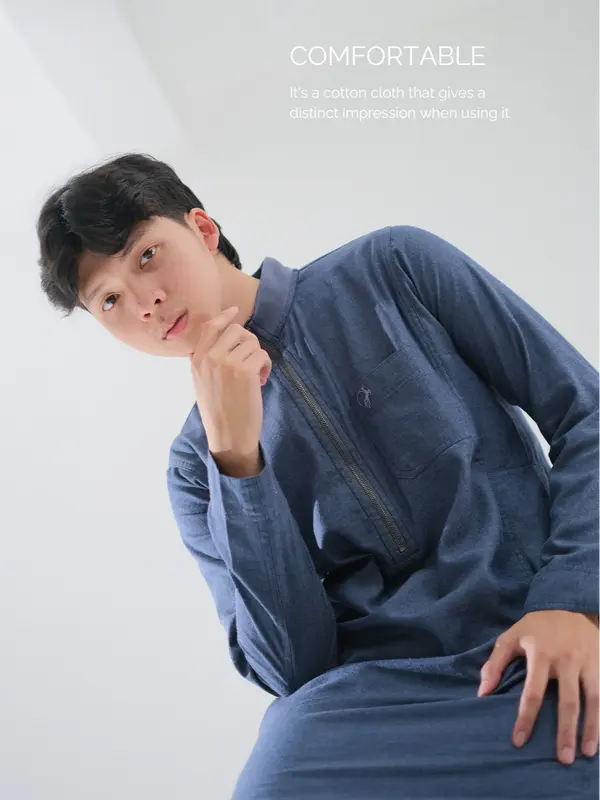 Gamis Alva Denim Slimfit ALVARAZKA - [Limited] - Thobe Jubah Pria Katun Denim 6