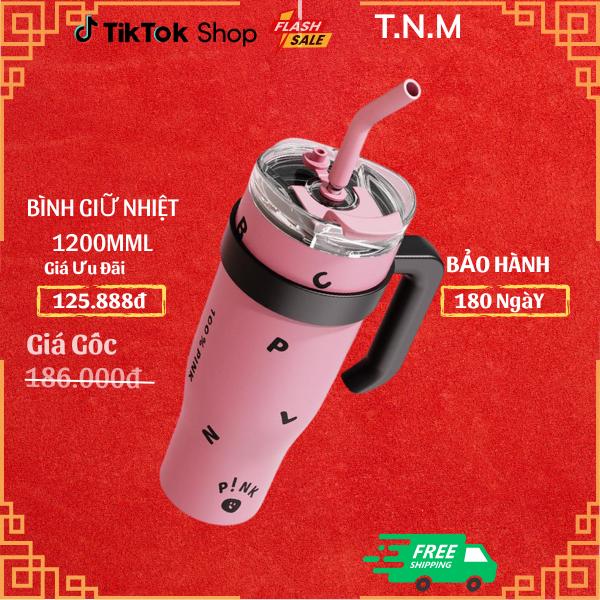   SIÊU HÓT  - Bình Giữ Nhiệt 1200mml BẰNG Inox 304 Giữ Nhiệt Trên 10h. Có Quai Cầm Và Kèm Theo Ống Hút Inox Tiện Lợi 